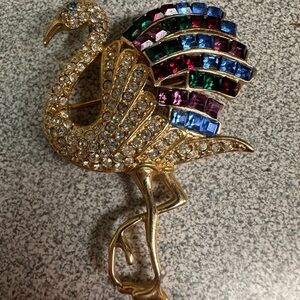 Elegant Multicolor Crystal Peacock Brooch